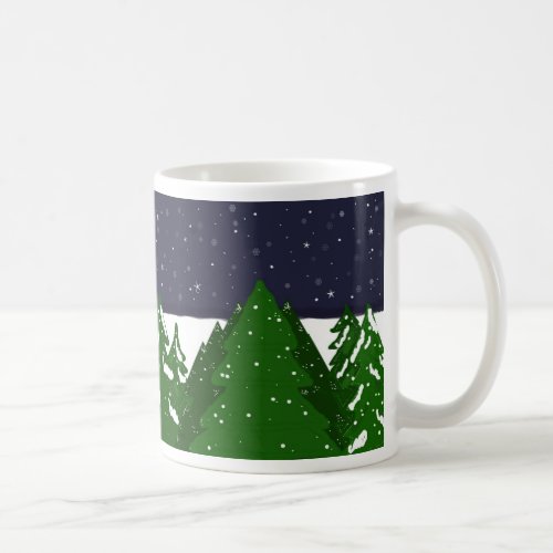 Forest of Snowy Trees on a Winter NIght Coffee Mug