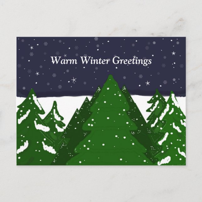 Forest of Snowy Trees on a Winter Night Postcard (Front)