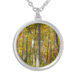 Forest of Yellow Leaves Autumn Landscape Silver Plated Necklace