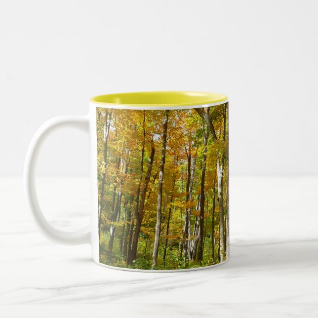 Forest of Yellow Leaves Autumn Landscape Two-Tone Coffee Mug (Left)