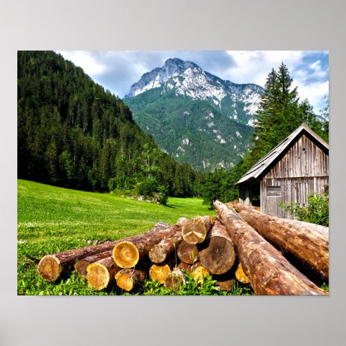 Forest on Mountainside Lumberjack Camp Poster