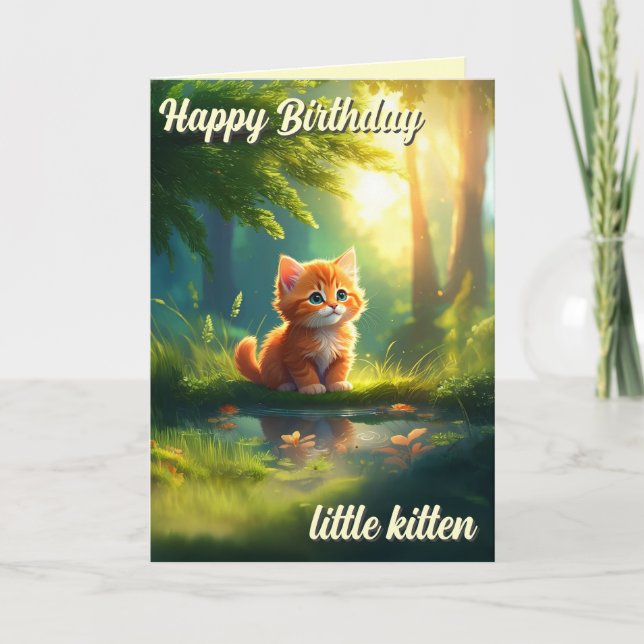 Forest Orange Cat 'Little Kitten' Birthday Card (Front)