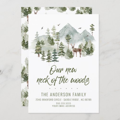 Forest Our New Neck of the Woods Trees Moving Invitation