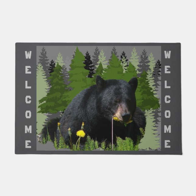 Forest Outdoor Black Bear Welcome Doormat (Front)