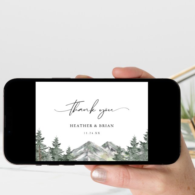 Forest Outdoor Mountain Theme Wedding Thank You Card (Front Digital)