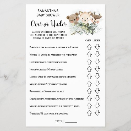 Forest Over or under baby shower bilingual card Flyer