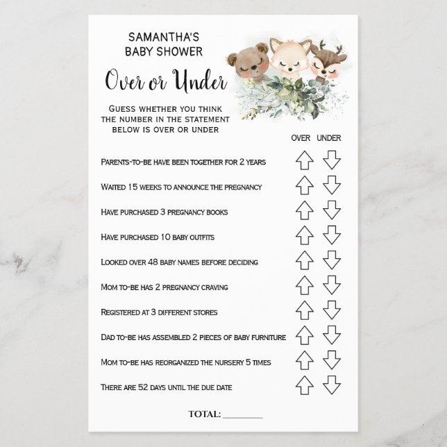 Forest Over or under baby shower bilingual card Flyer (Front)