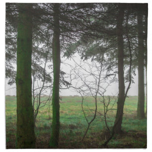 Forest overlooking clearing in the fog napkin