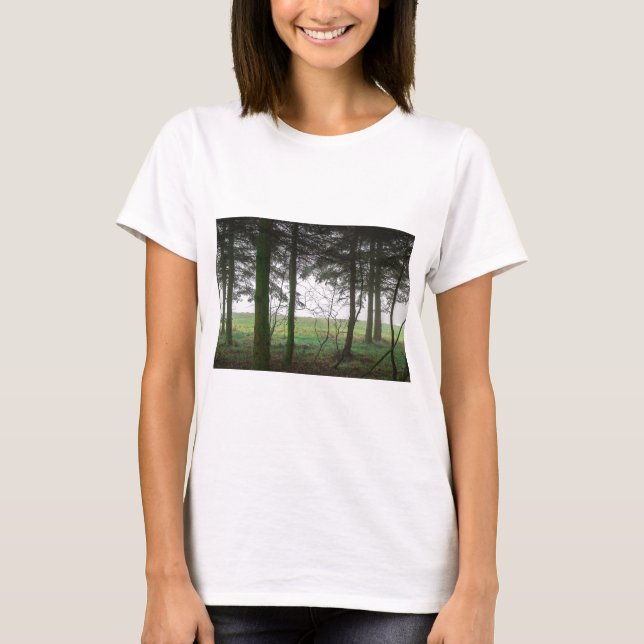 Forest overlooking clearing in the fog T-Shirt (Front)