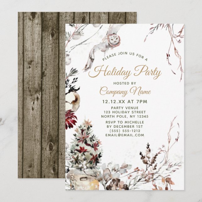 Forest Owl Corporate Holiday Christmas Party Invitation (Front/Back)