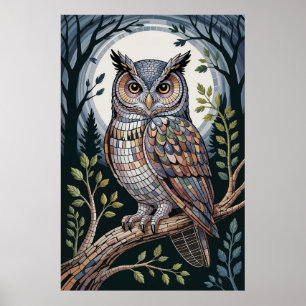 Forest Owl Mosaic Nocturnal Poster