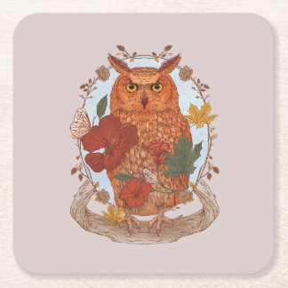 Forest Owl Square Paper Coaster