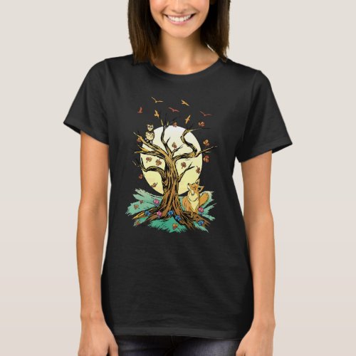 Forest Owl   Wild Fox   Butterfly   Flowers Of Nat T-Shirt