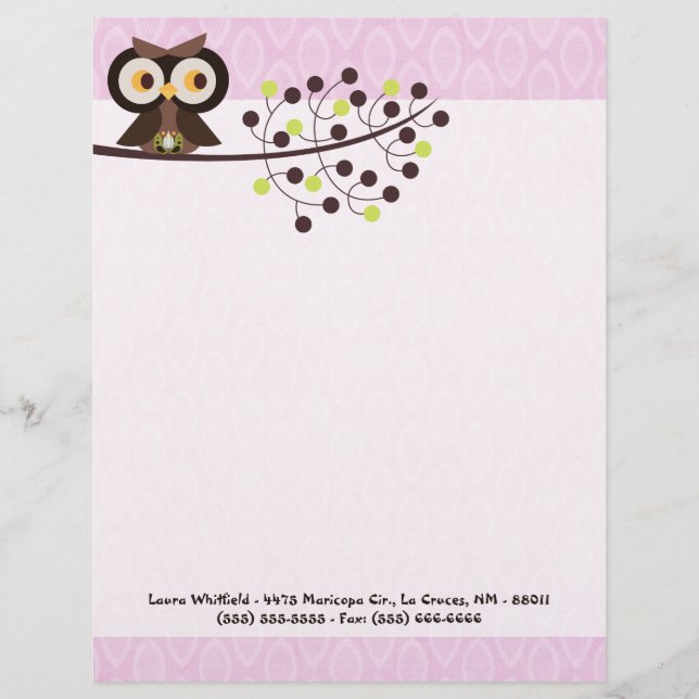 Forest Owl Woodland Hoot Letterhead Stationery (Front)