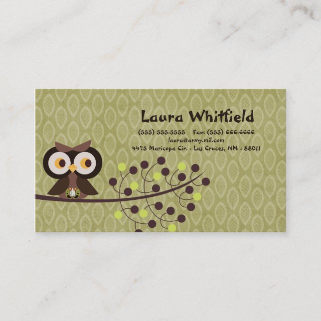 Forest Owl Woodland Hoot Night Business Card (Front)