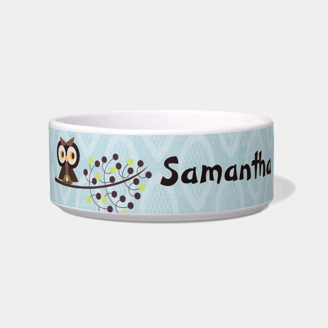 Forest Owl Woodland Hoot Night Pet Food Bowl (Front)