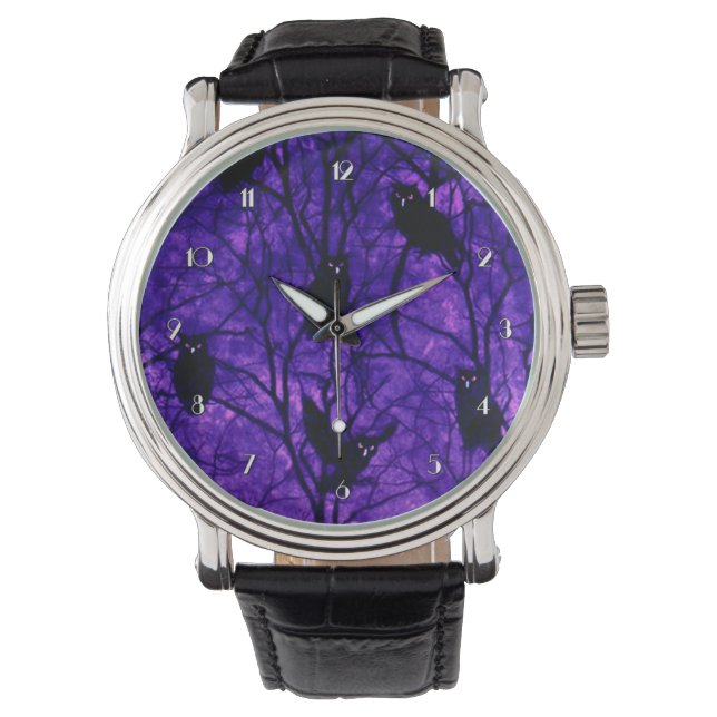 Forest Owls Midnight Gathering Wrist Watch (Front)