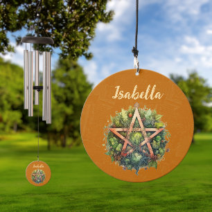 Forest Pagan Pentagram Personalized Wind Chime