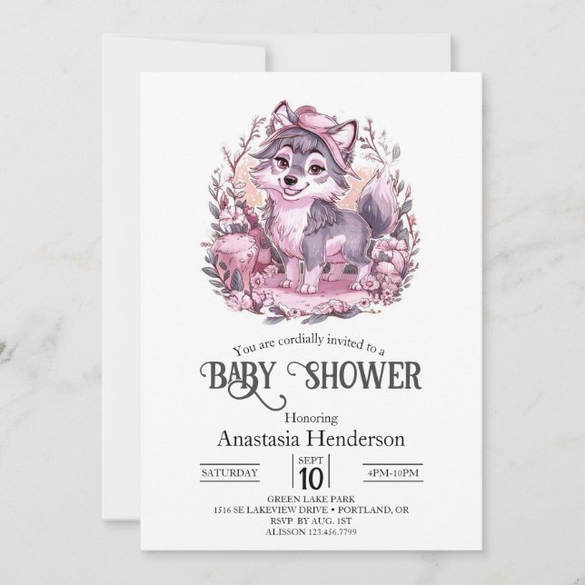 Forest Pastel Wolf Baby Shower Digital Invitation (Front)