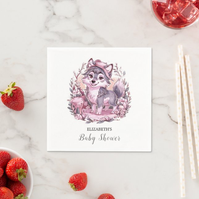 Forest Pastel Wolf Baby Shower Napkins (Insitu)
