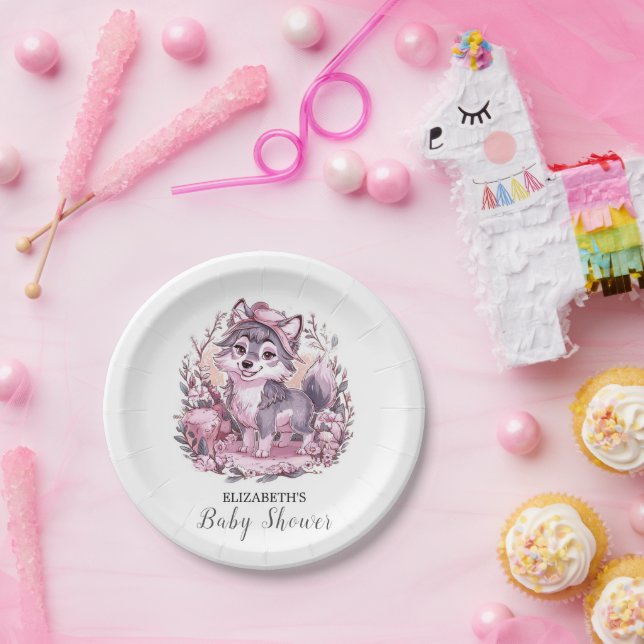 Forest Pastel Wolf Baby Shower Paper Plates (Party)