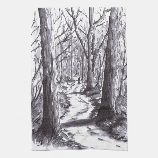 forest path ink landscape drawing towel | Zazzle.com