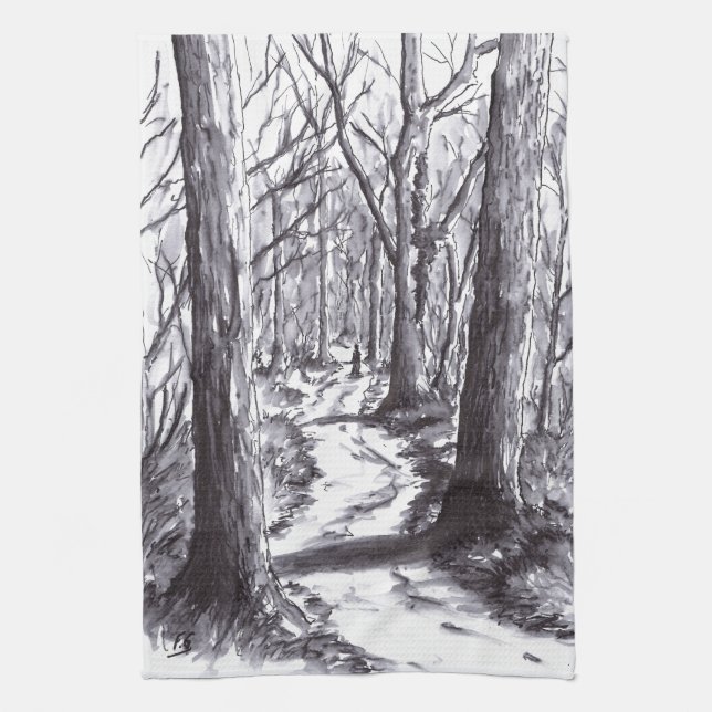 forest path ink landscape drawing towel (Vertical)