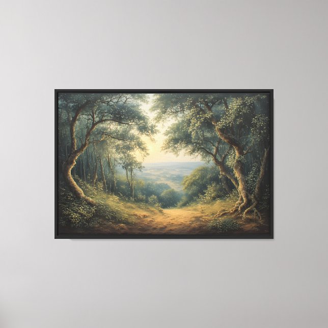 Forest Pathway to Misty Valley  Canvas Print (Front)