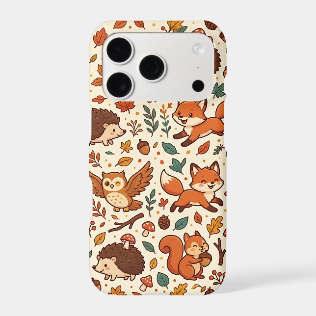 Forest Pattern Fox Owl Hedgehog iPhone 17 Case (Back)