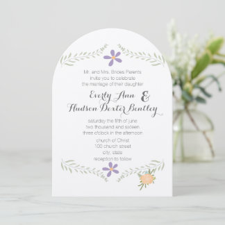 Forest Peach Lilac Aqua Floral Garland Wedding Invitation
