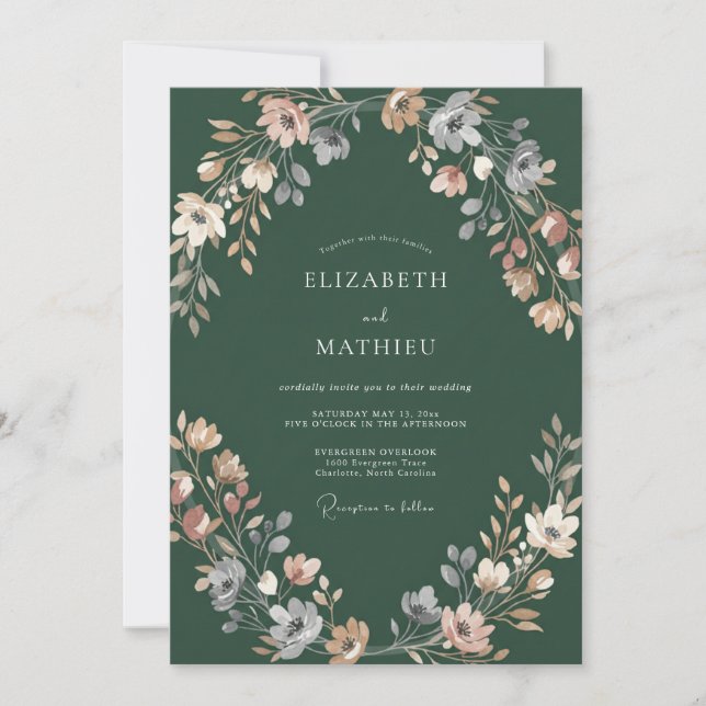 Forest Peach Wreath Wedding Invitation (Front)