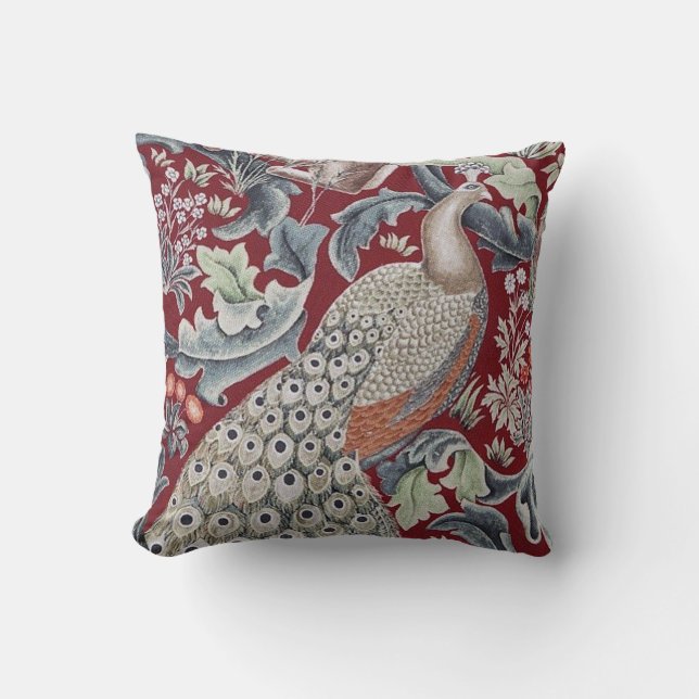 Forest Peacock, William Morris Throw Pillow (Front)