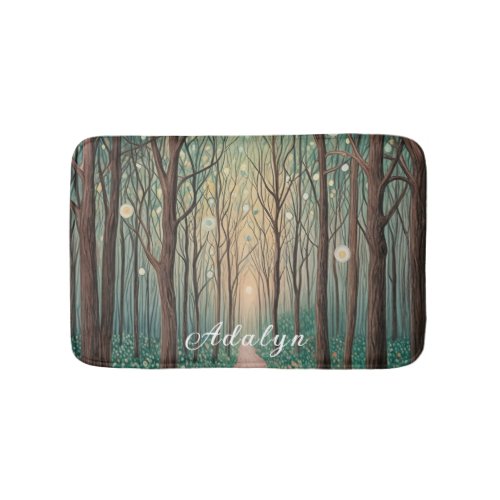 Forest Phantoms Floating Lights in the Night Wood Bath Mat