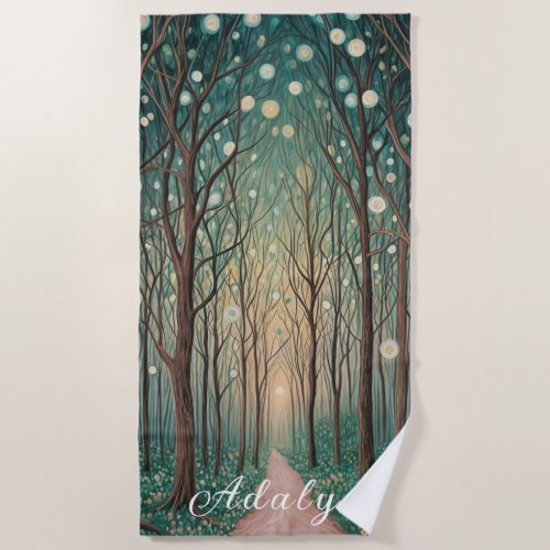 Forest Phantoms Floating Lights in the Night Wood Beach Towel
