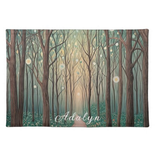 Forest Phantoms Floating Lights in the Night Wood Cloth Placemat