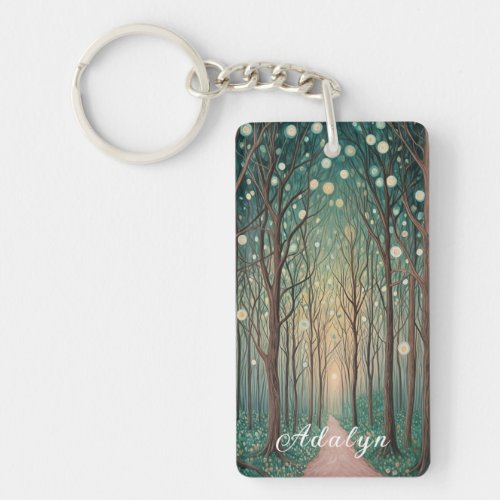 Forest Phantoms Floating Lights in the Night Wood Keychain