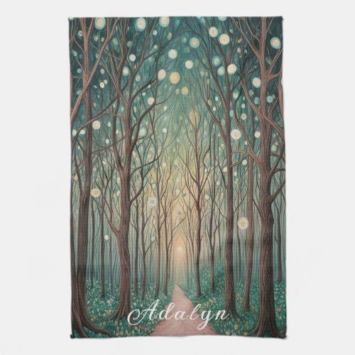 Forest Phantoms Floating Lights in the Night Wood Kitchen Towel