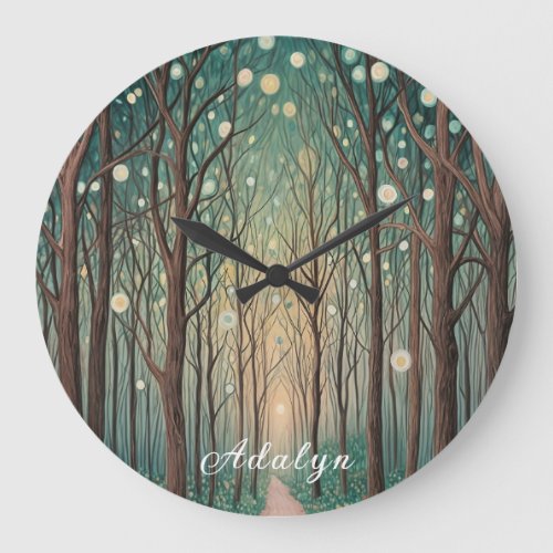 Forest Phantoms Floating Lights in the Night Wood Large Clock
