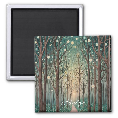 Forest Phantoms Floating Lights in the Night Wood Magnet