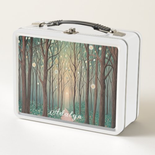 Forest Phantoms Floating Lights in the Night Wood Metal Lunch Box