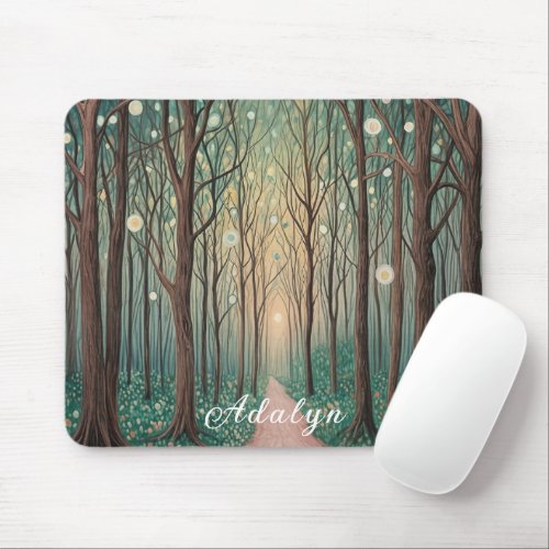 Forest Phantoms Floating Lights in the Night Wood Mouse Pad