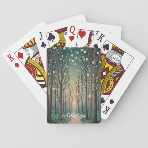 Forest Phantoms Floating Lights in the Night Wood Poker Cards