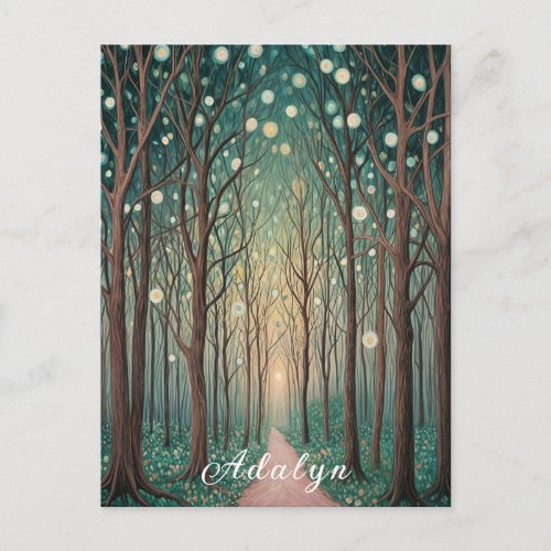 Forest Phantoms Floating Lights in the Night Wood Postcard