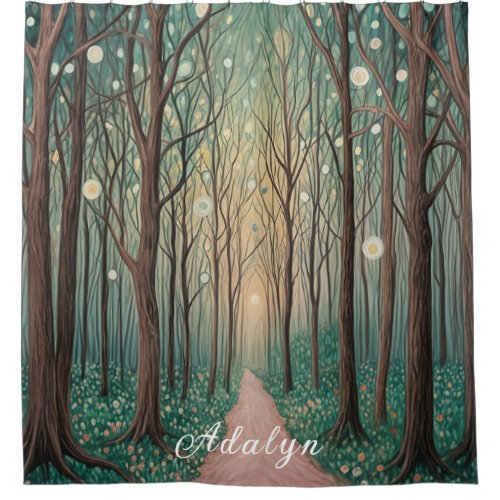 Forest Phantoms Floating Lights in the Night Wood Shower Curtain