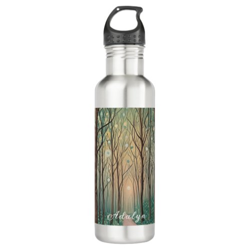 Forest Phantoms Floating Lights in the Night Wood Stainless Steel Water Bottle