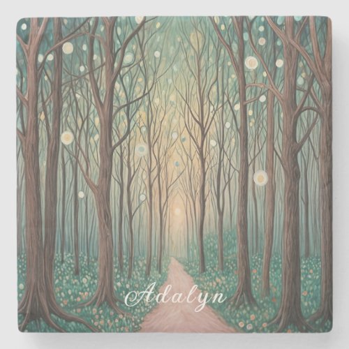 Forest Phantoms Floating Lights in the Night Wood Stone Coaster