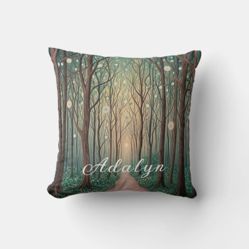 Forest Phantoms Floating Lights in the Night Wood Throw Pillow