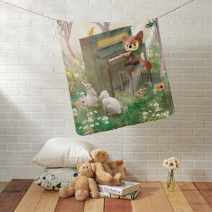 Forest Piano Concert: Iron T. Fox & Bunnies Art Baby Blanket