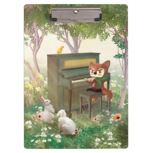 Forest Piano Concert: Iron T. Fox & Bunnies Art Clipboard