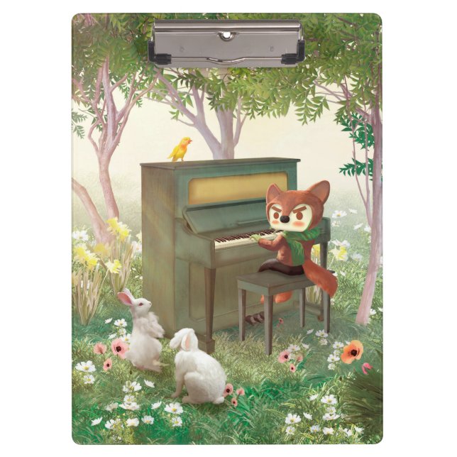Forest Piano Concert: Iron T. Fox & Bunnies Art Clipboard (Front)
